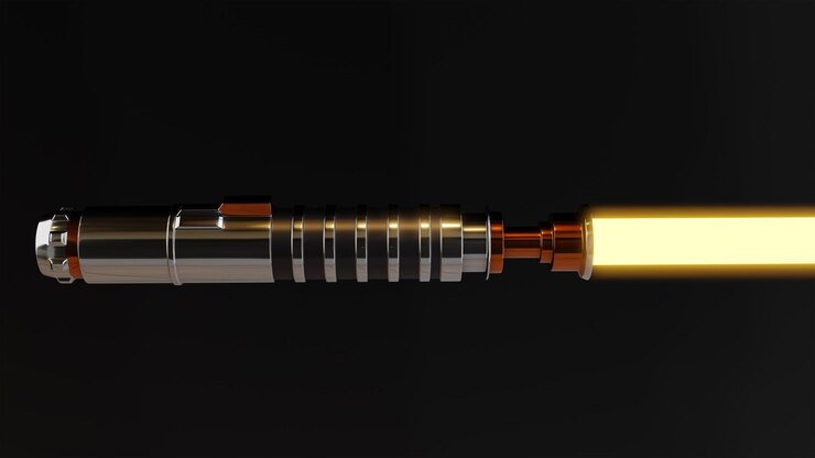 Foto se muestra un sable de luz amarillo en el medio de la imagen