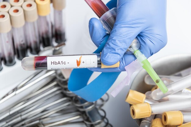 Foto muestra de sangre para el diagnóstico de la diabetes con prueba de hba1c