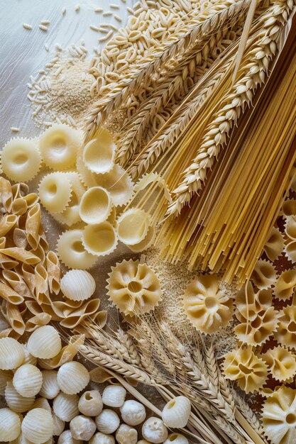 Se muestran una variedad de pasta y conchas