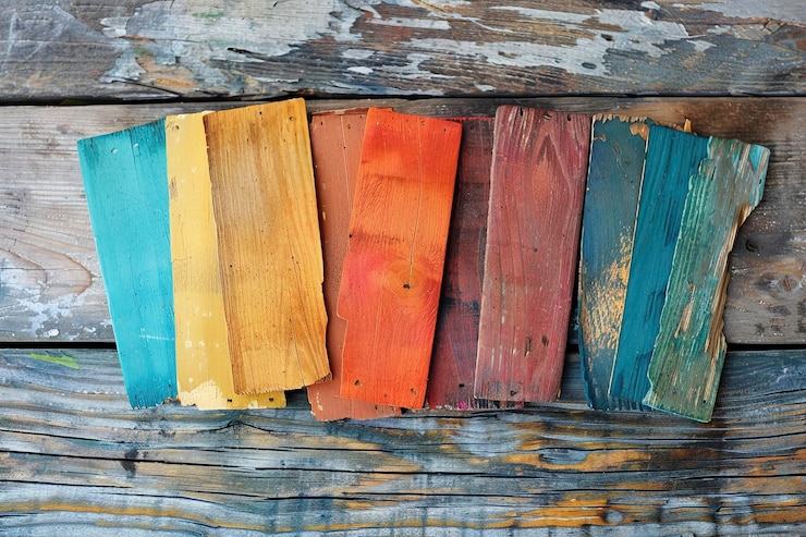Foto muestras de paleta de colores sobre fondo de madera