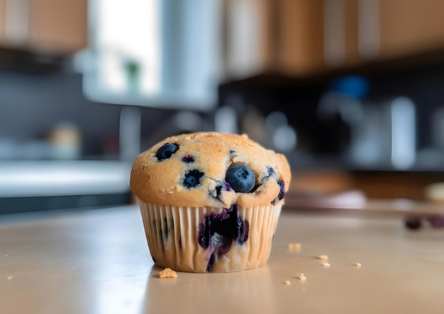 Un muffin de arándanos recién horneado