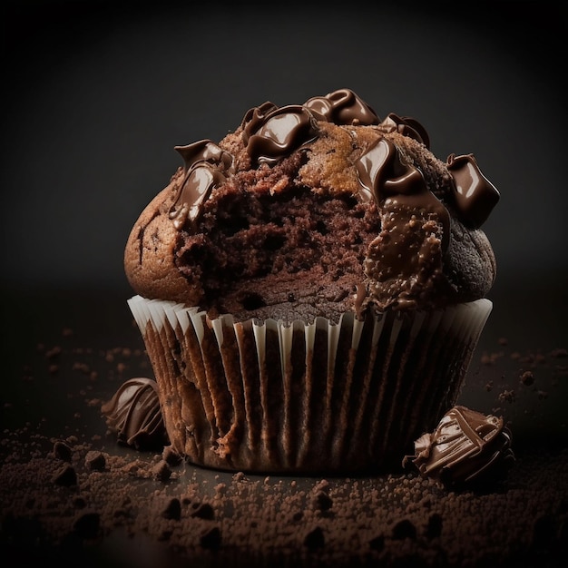 Un muffin de chocolate al que le han quitado un bocado