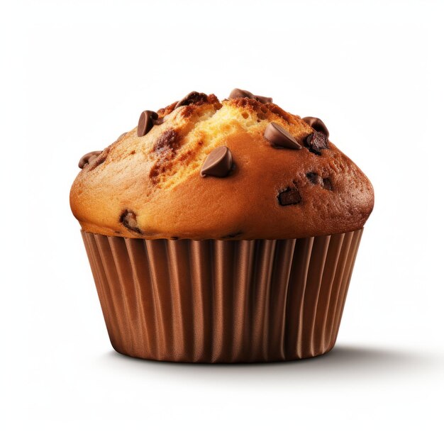 Muffin de chocolate realista sobre un fondo blanco