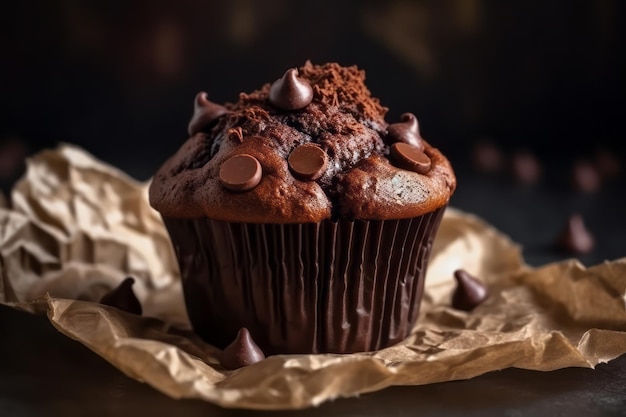 Muffin de chocolate sobre un fondo negro