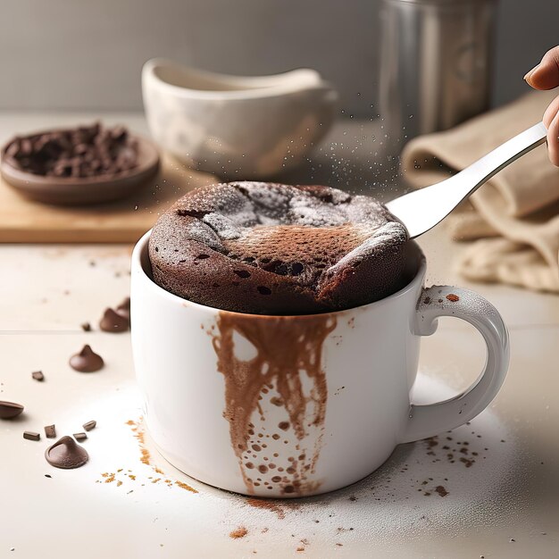 Muffin de chocolate gerado por IA com glacê e confeitos coloridos em um copo