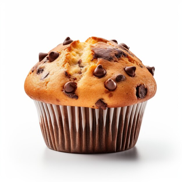 Muffin de chocolate realista em fundo branco