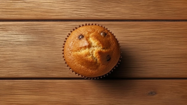 Muffin delicioso na mesa de madeira