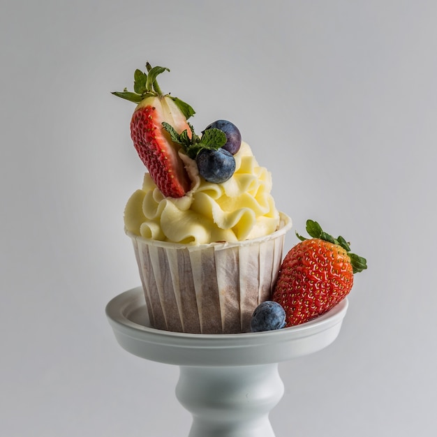 Muffin con frambuesas, fresas y arándanos