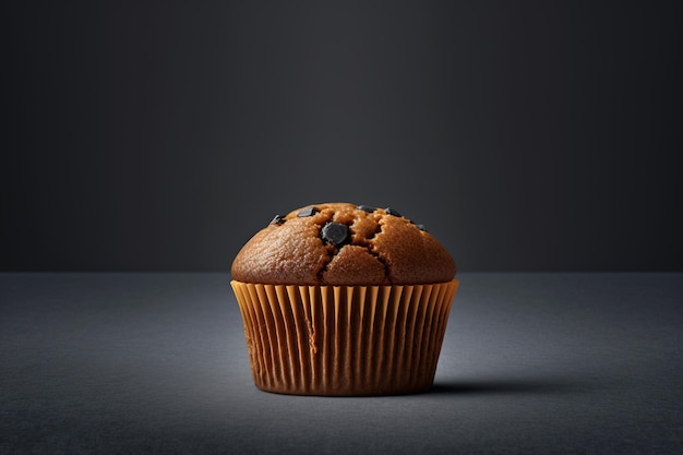 Muffin mit Schokoladenstückchen lokalisiert auf einem grauen Hintergrund