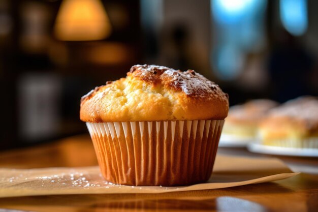 Muffin sitzt auf einem Holztisch