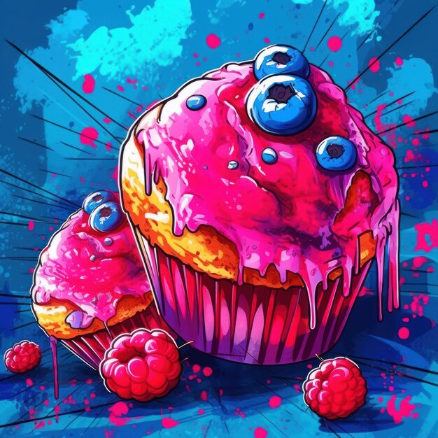 Muffins de arándanos al estilo artístico