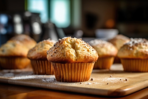 Muffins auf dem Küchentisch, professionelle Food-Fotografie, KI-generiert