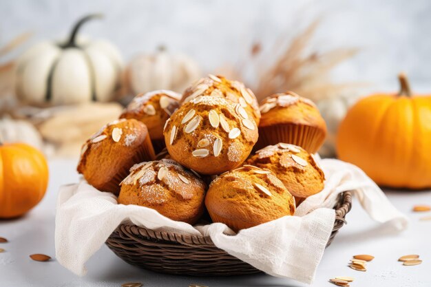 Foto muffins de calabaza en una mesa blanca hecha en casa