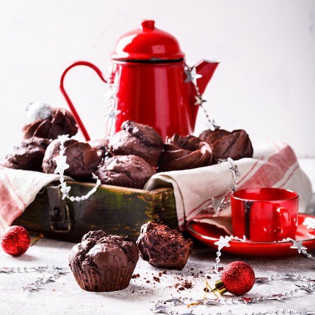 Muffins de chocolate en Navidad