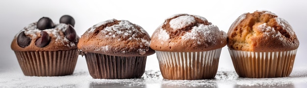 Muffins com açúcar em pó sobre eles