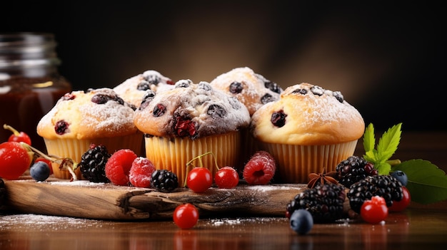 Muffins com mirtilos e groselha na superfície têxtil Foto de alta qualidade