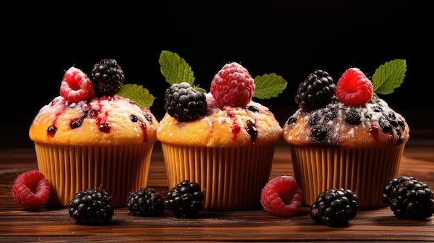 Muffins com sabor de chocolate em cima da mesa com desfoque de fundo