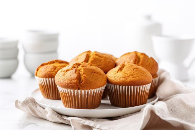 Muffins de abóbora em uma mesa branca caseiros