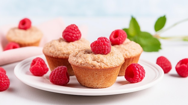 Muffins de aveia com framboesas em um prato