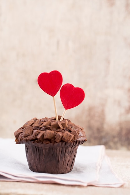 Muffins de chocolate com coração