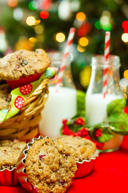 Muffins de cranberry caseiros assados no café da manhã de Natal.