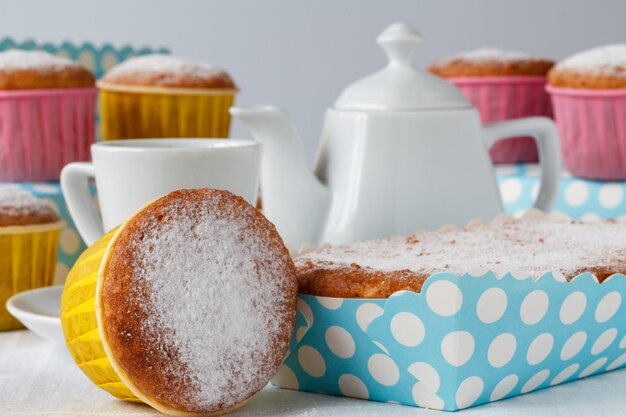 Muffins de doce e chá.