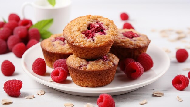 Muffins de framboesa e aveia em um prato