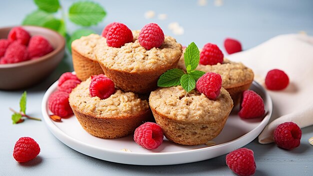 Muffins de framboesa e aveia em um prato