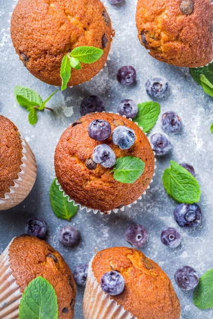 Muffins de mirtilo com frutas frescas