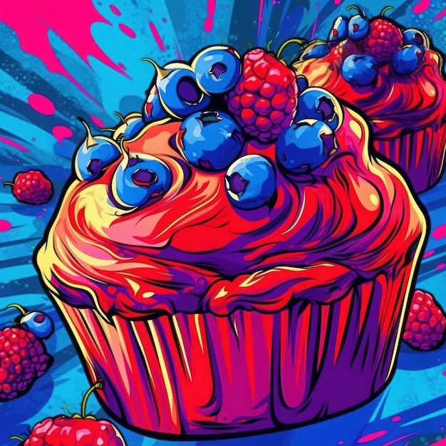 Muffins de mirtilo em estilo artístico