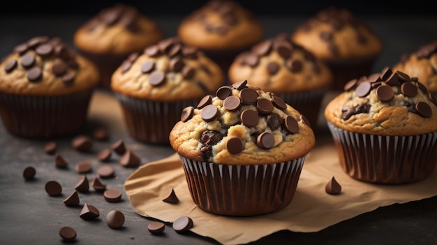 Muffins mit Schokoladenstückchen Generative KI