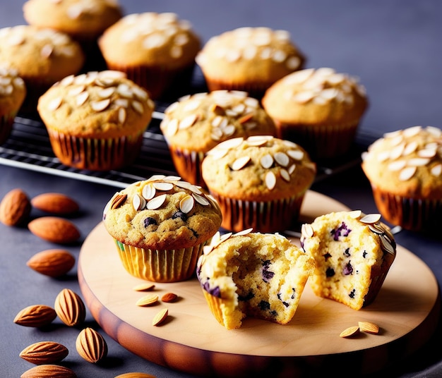 Muffins recém-assados com chocolate e limão em um fundo branco