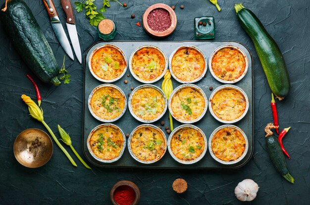 Muffins recién salidos del horno con calabacín. Comida sana.