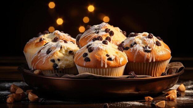 Muffins con sabor a chocolate en la mesa con fondo borroso