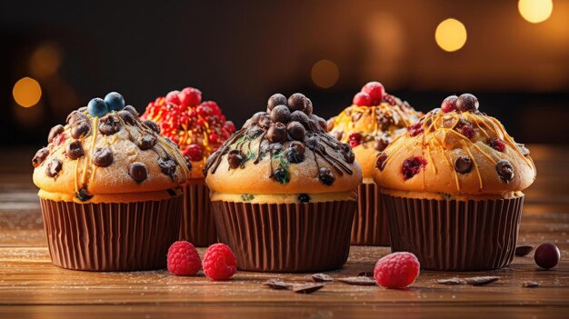 Muffins con sabor a chocolate sobre la mesa con fondo borroso