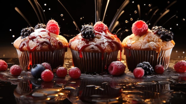 Muffins con sabor a chocolate sobre la mesa con fondo borroso