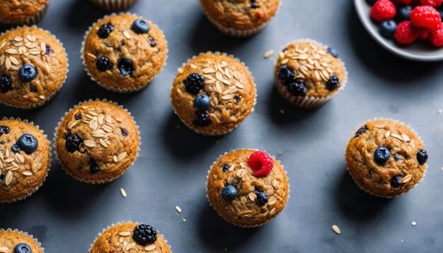 Muffins de zanahorias de plátano veganos con avena y bayas