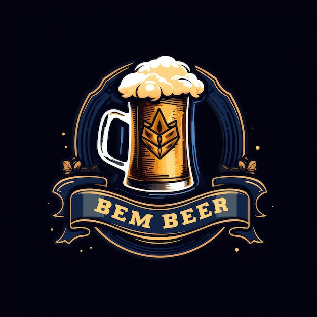 Mug logo de cerveza en la tapa vector ilustración emblema cervecería diseño sobre fondo oscuro