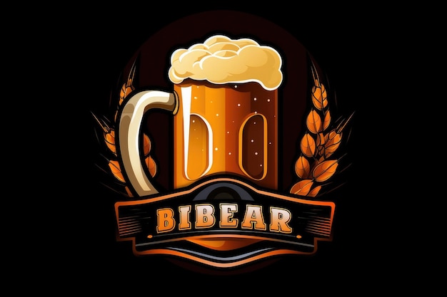 Foto mug logo de cerveza en la tapa vector ilustración emblema cervecería diseño sobre fondo oscuro