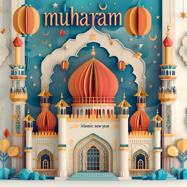 Muharram islamisches Neujahr mit Moschee-Illustration