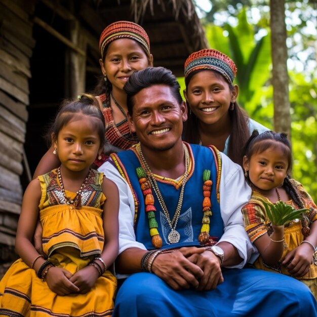 Muisca Família indígena colombiana em trajes tradicionais foto de família realista