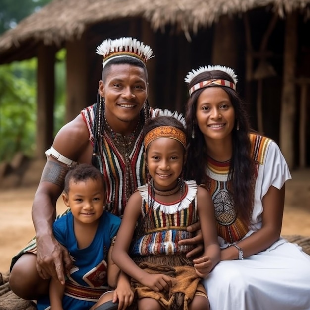 Muisca Família indígena colombiana em trajes tradicionais foto de família realista