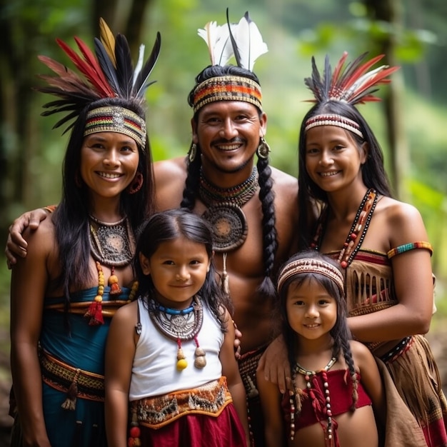 Muisca Família indígena colombiana em trajes tradicionais foto de família realista