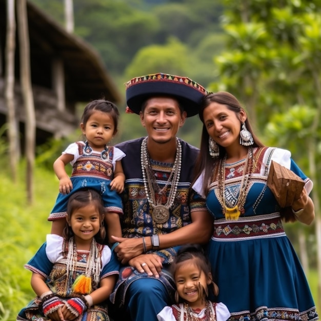 Foto muisca família indígena colombiana em trajes tradicionais foto de família realista