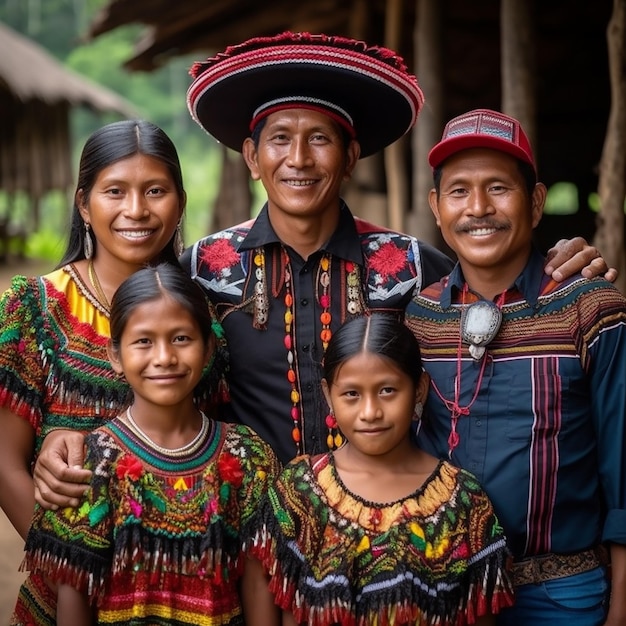 Muisca Familia indígena colombiana en vestimenta tradicional foto de familia realista