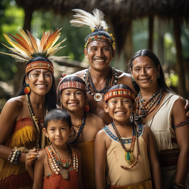 Muisca Familia indígena colombiana en vestimenta tradicional foto de familia realista