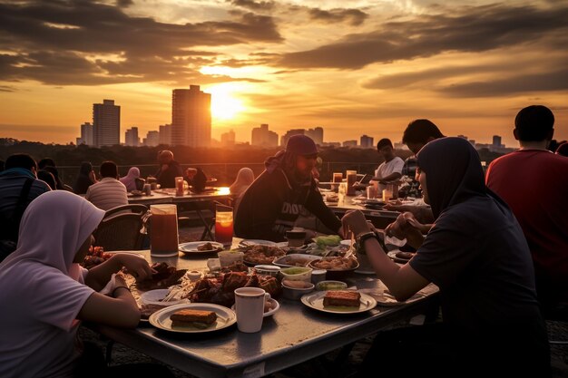 Foto muita gente muçulmana a comer.