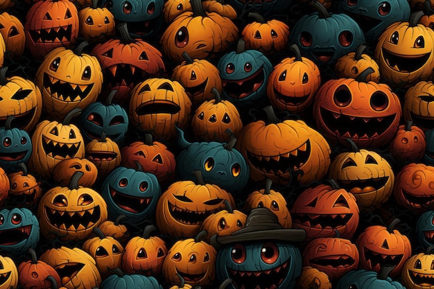 Foto muitas abóboras de halloween são mostradas nesta imagem