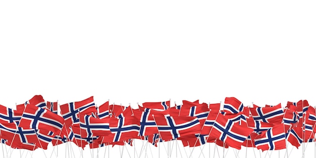 muitas bandeiras norueguesas em fundo branco - renderização em 3D