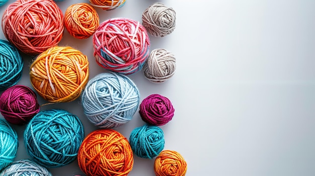 Muitas bolas grandes para tricotar cores no arco-íris sobre um fundo branco IA geradora
